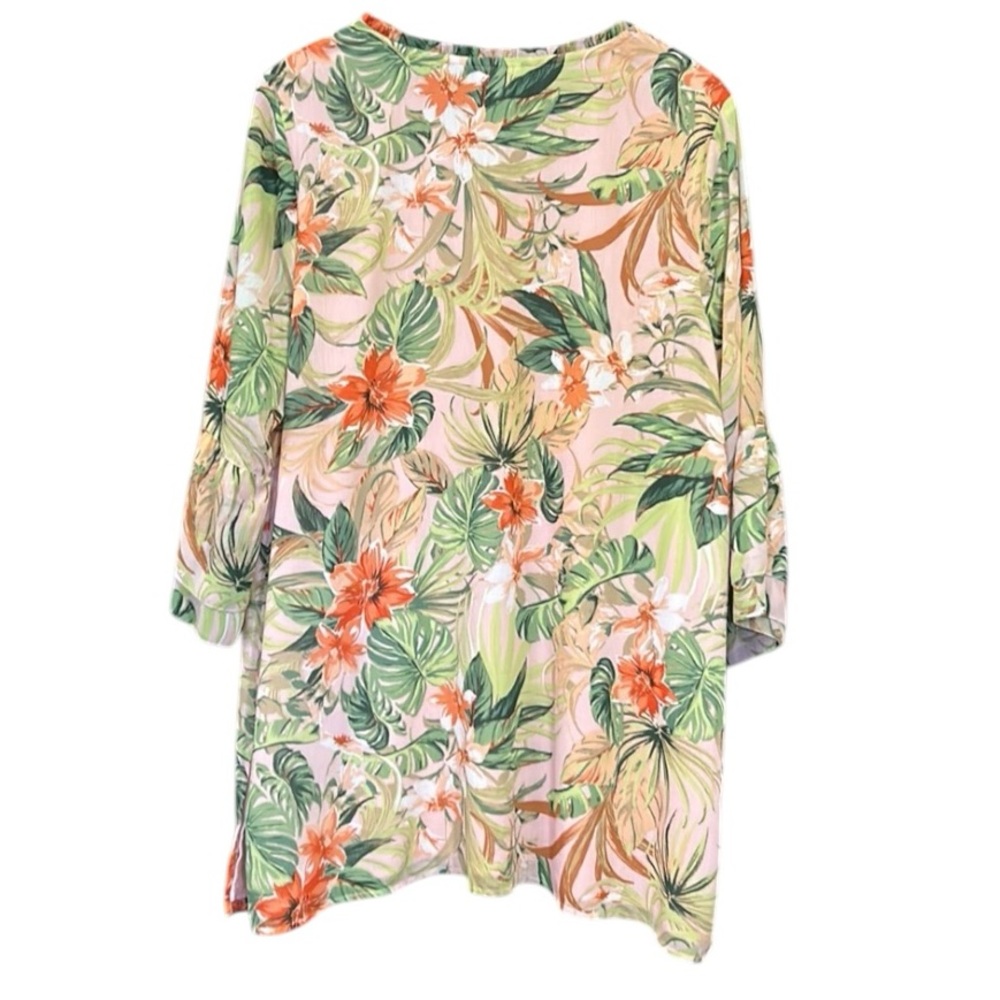J. Jill Tropical Floral Print Lined Chiffon 3/4 Sleeve Tunic Top XL - Picture 4 of 13